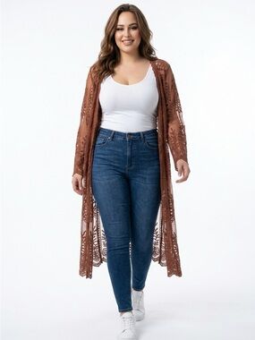 Long Brown Lace Duster Kimono